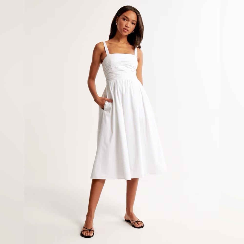 Abercrombie Emerson Poplin Wide Strap Midi Dress